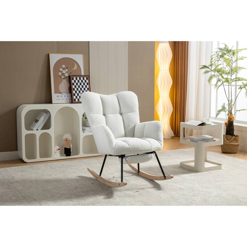 Teddy Fabric Rocking Chair With Adjustable Footrest