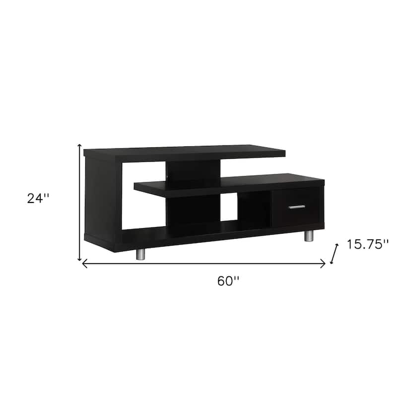 60 Inch Dark Brown Wooden TV Stand Cabinet with Hidden Storage Space Suitable for Living Room Bedroom Or Office