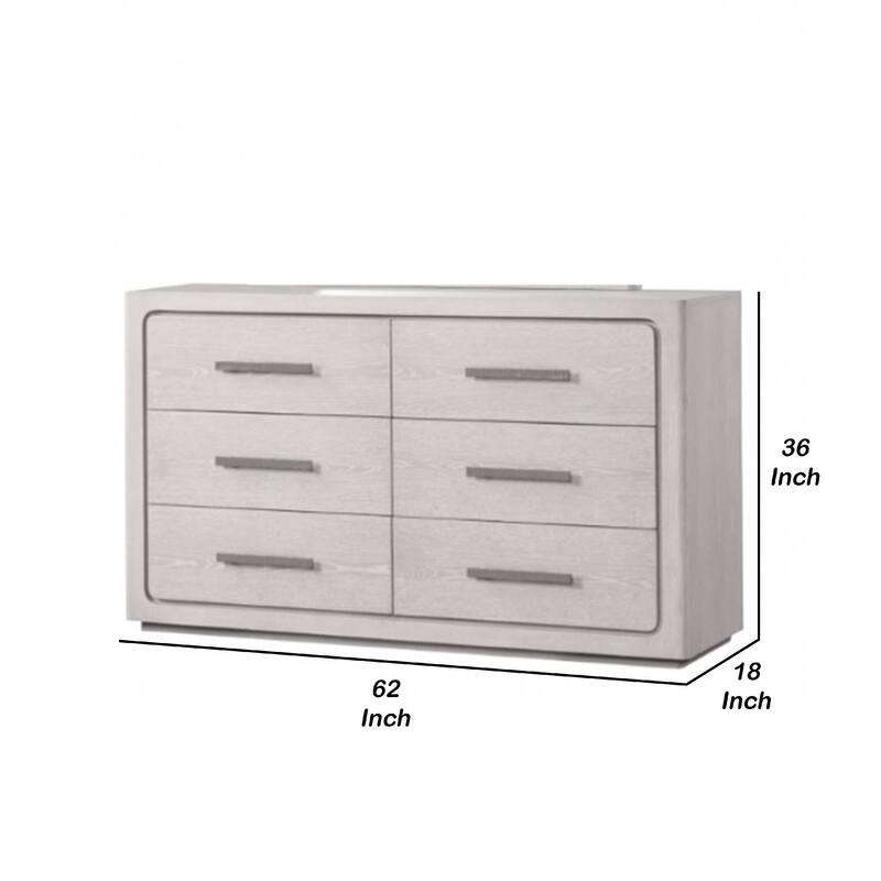 Thorne 6 Drawer 62 Inch Wide Dresser, White Oak Solid Wood Bedroom Storage