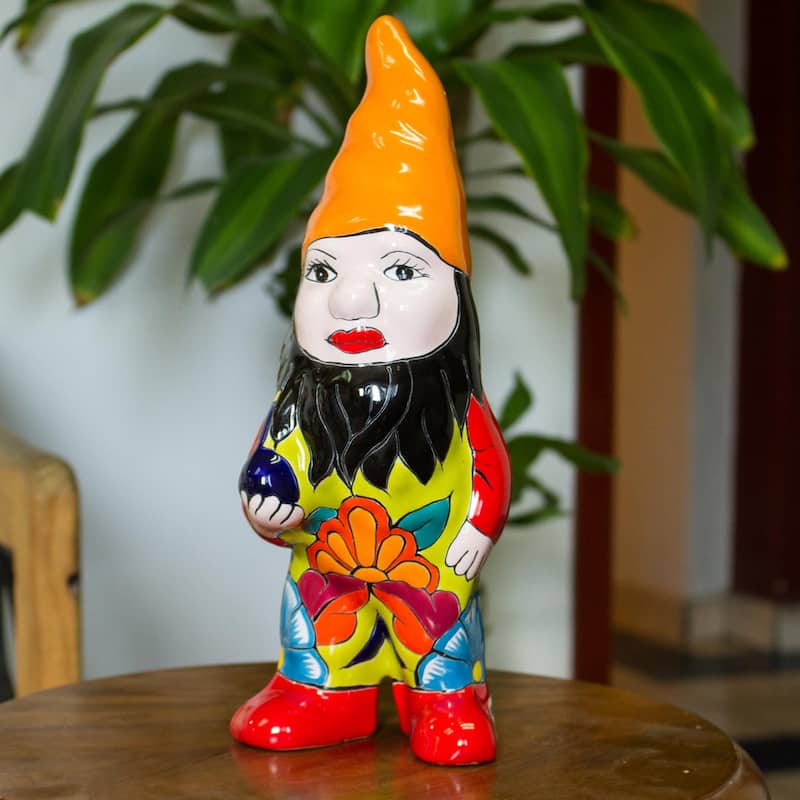 Novica Handmade Talavera Gnome Ceramic Statuette