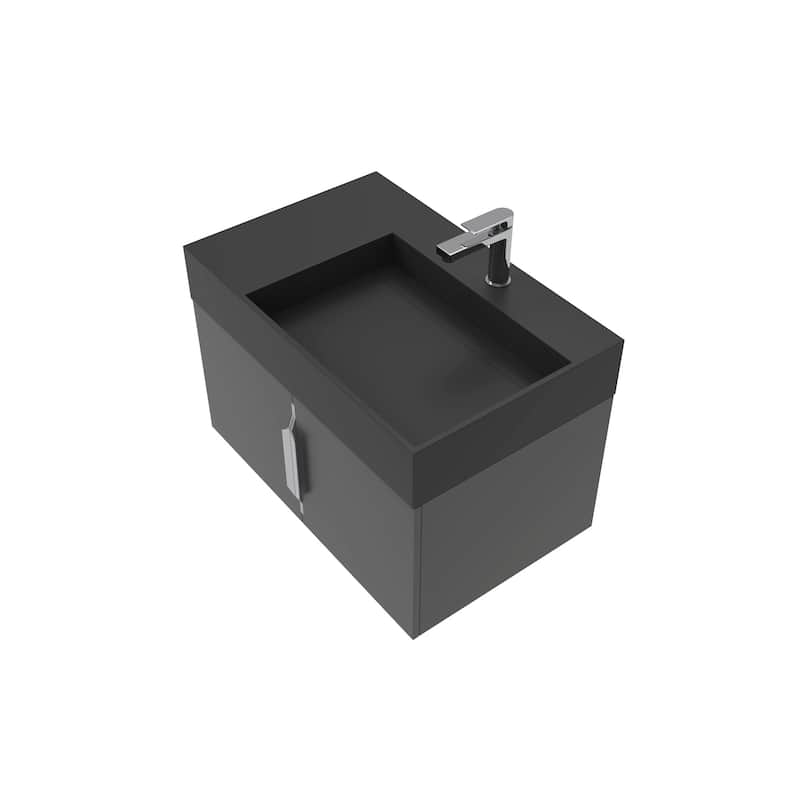 Amazon 30" Wall Mounted Bathroom Right Basin Vanity Set w/ Black Top