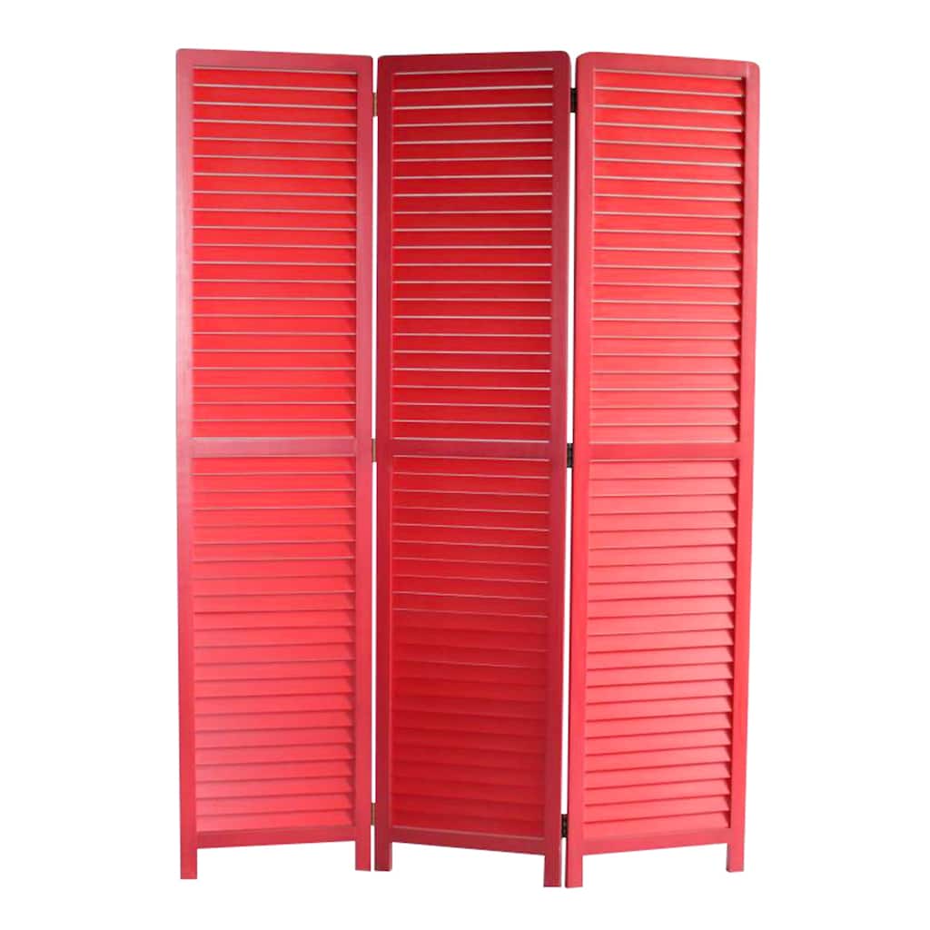 Transitional Wooden Screen with 3 Panels and Shutter Design, Red