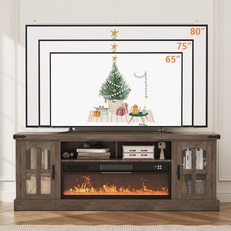 Gymojoy Fireplace 71" TV Stand with 36" Electric Fireplace, Media Console for Up to 80" TVs, LED Lights Entertainment Center.