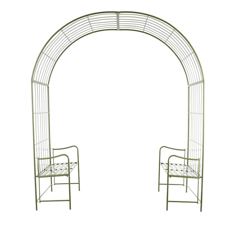 Metal Large Arched Garden Arbor with 2 Attached Benches - Green - Roche River Decor
