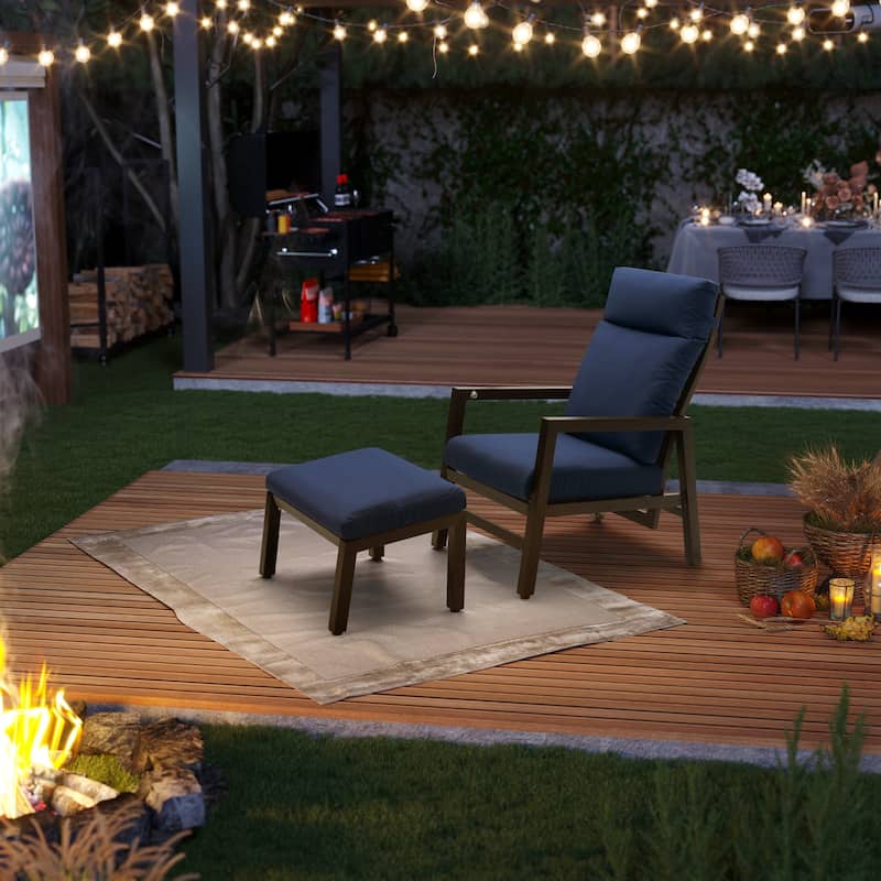 Aluminum Adjustable Back Patio Lounge Chairs and Ottoman with Cushion for Outdoor Indoor - See Picture