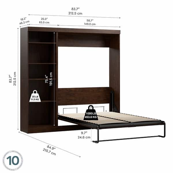 dimension image slide 1 of 5, Pur Full Murphy Bed with Shelving Unit (84W) by Bestar