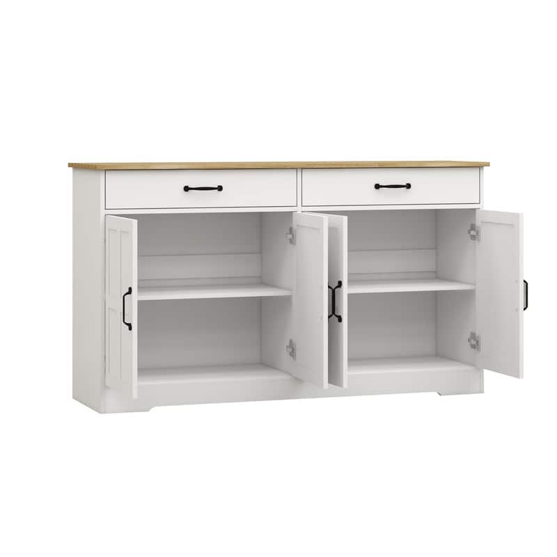 55.91" Large Farmhouse Buffet Cabinet Storage Sideboard with 2 Drawers and 4 Doors for Dining Living Room Kitchen Cupboard