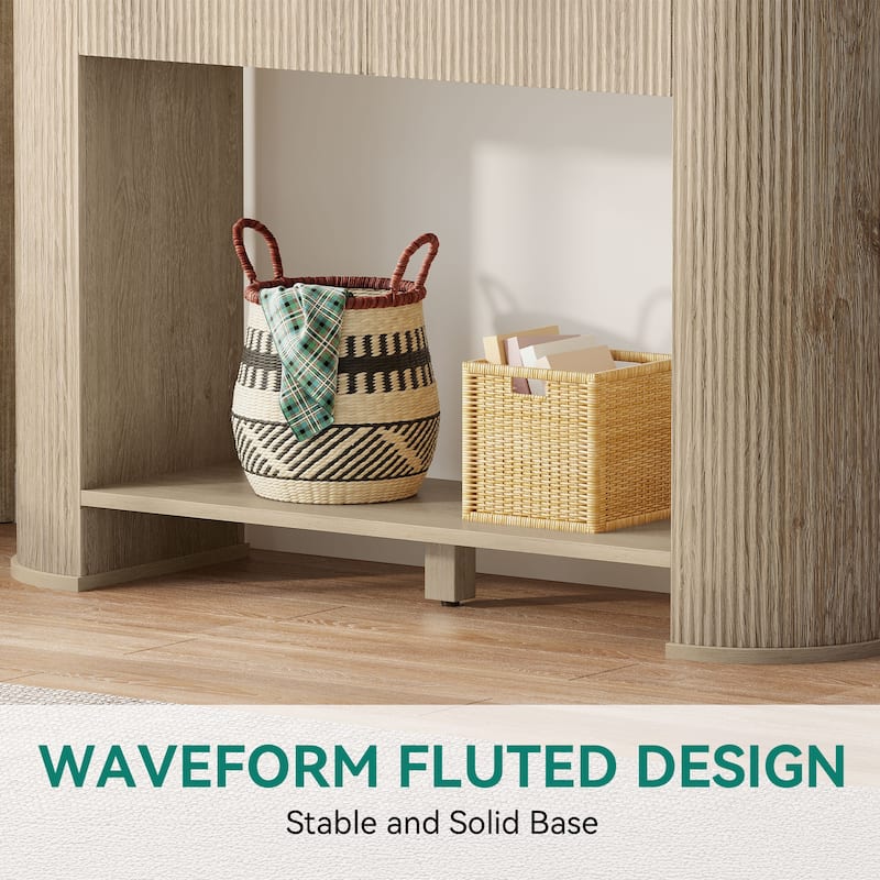 Moasis 2-Tier Fluted Console Table Narrow Sofa Table with Drawer and Storage Shelf for Entryway