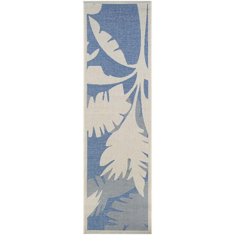 Dream Decor Rugs Samantha Tropics Beige Sapphire Outdoor Area Rug - 2'3" x 7'10" Runner