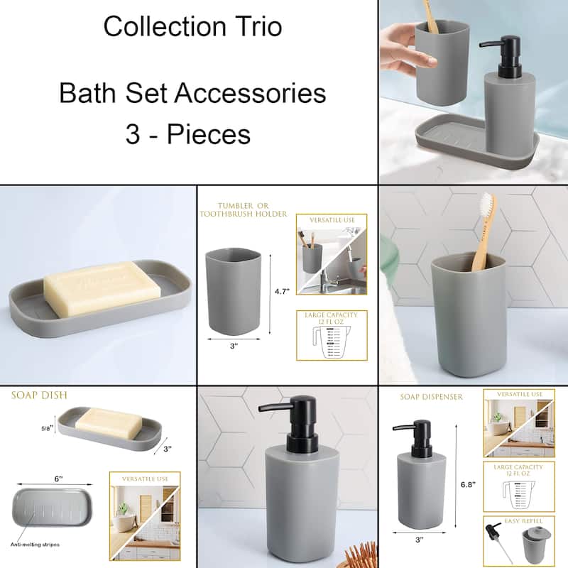 Bathroom Set - Includes Tumbler, Soap Dispenser and Soap Dish - Set of 3 Accessories