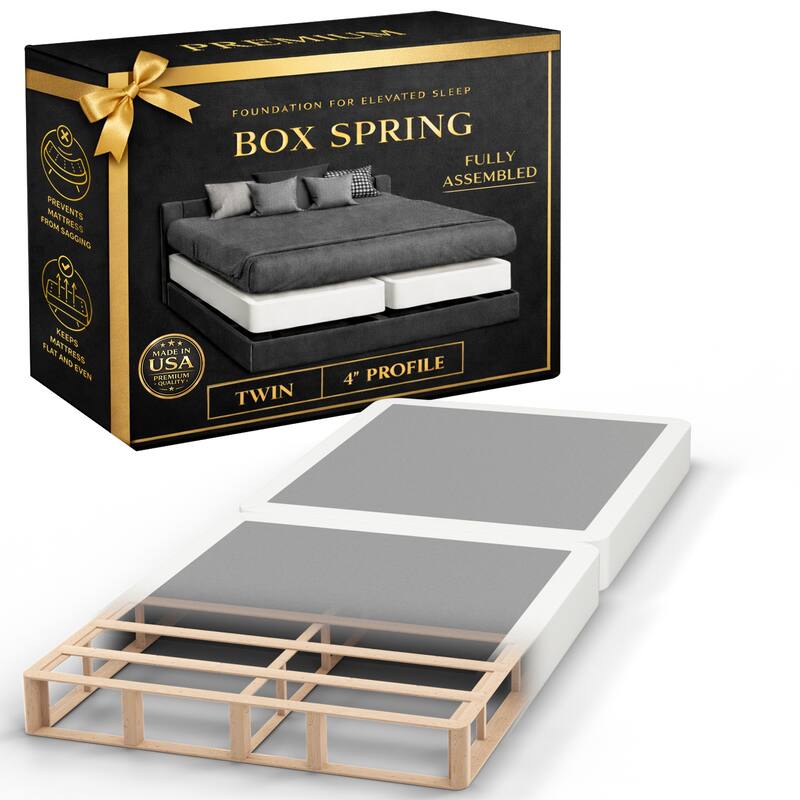 Onetan 8-Inch & 4-Inch Wooden Box Spring/Foundation Ideal for Mattress, No Assembly Needed, White. - Twin - Split Low Profile