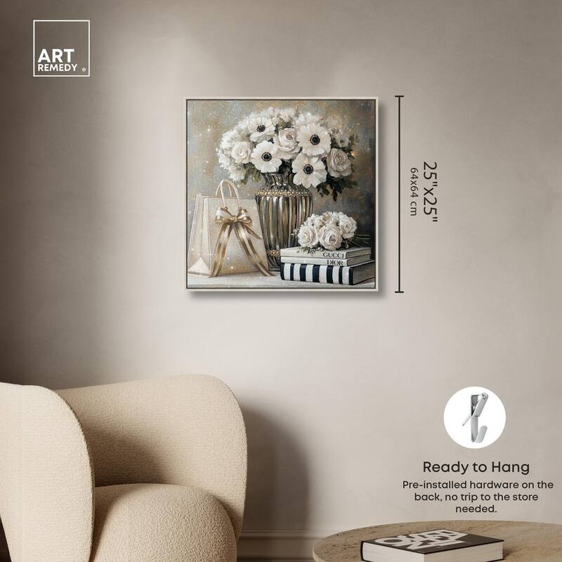 Elegant Flowers Books Neutral Canvas by Art Remedy