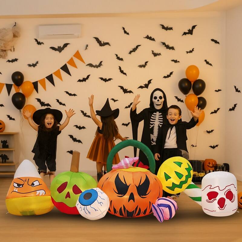 8FT Long Halloween Inflatables Pumpkins Eyeball Candy Outdoor Decorations