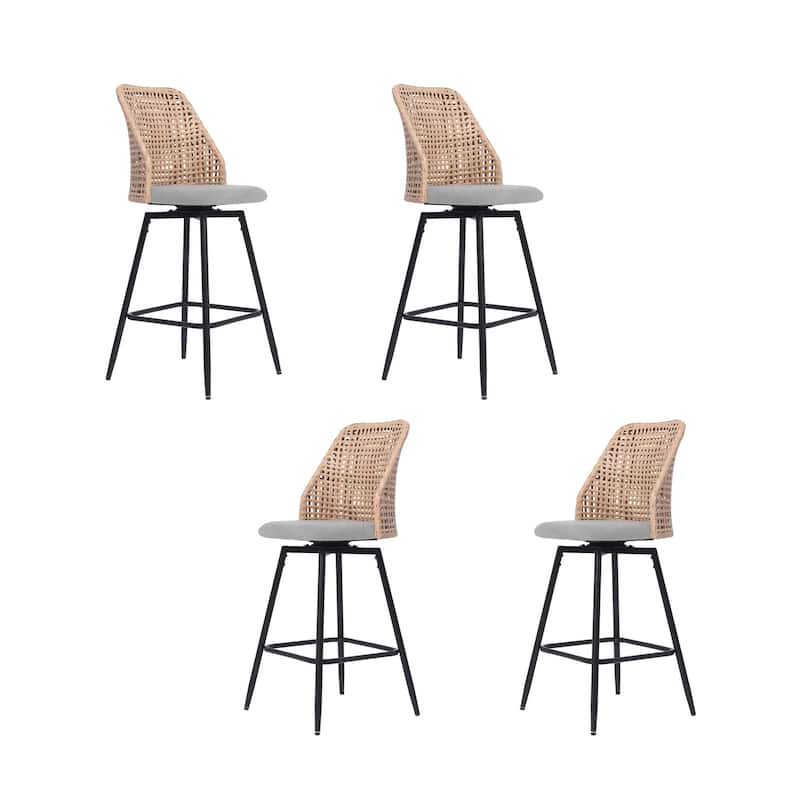 Modern Wicker 27" Upholstered Counter Bar Stool With Back Set of 4