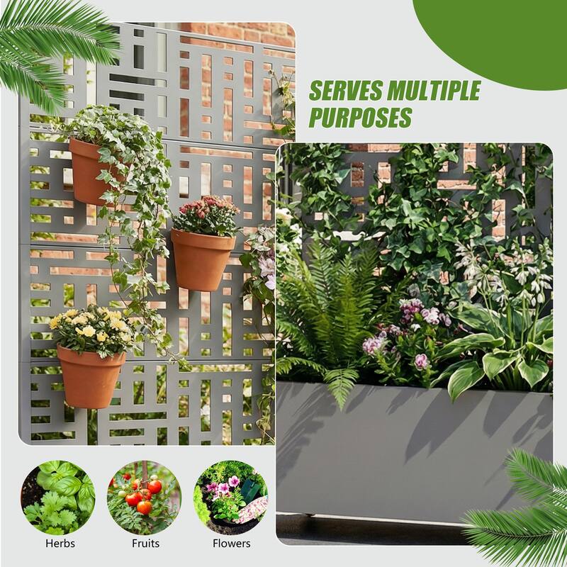 Metal Movable Planter Box with Trellis Privacy Screen Lockable Wheels