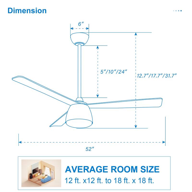 Sofucor 46 Inch Ceiling Fans with Light,Small Indoor/Outdoor,Remote Control,3 ABS Blades