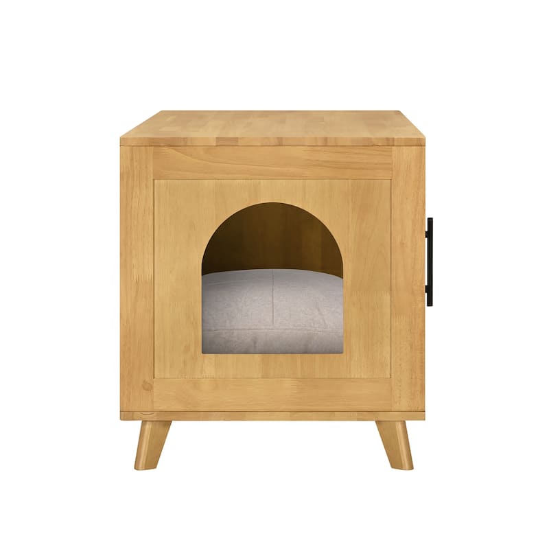 Christopher Knight Home - 47"W Rubber Wood Cat Cabinet with Rattan Doors & Cushion