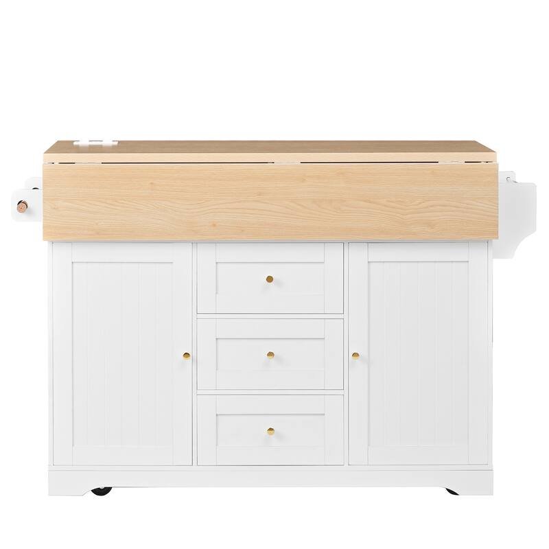 GDF Studio - Modern Extendable Kitchen Island Cart with Power Outlet, Storage Cabinet, and 5 Locking Wheels - 47"x18"x36"