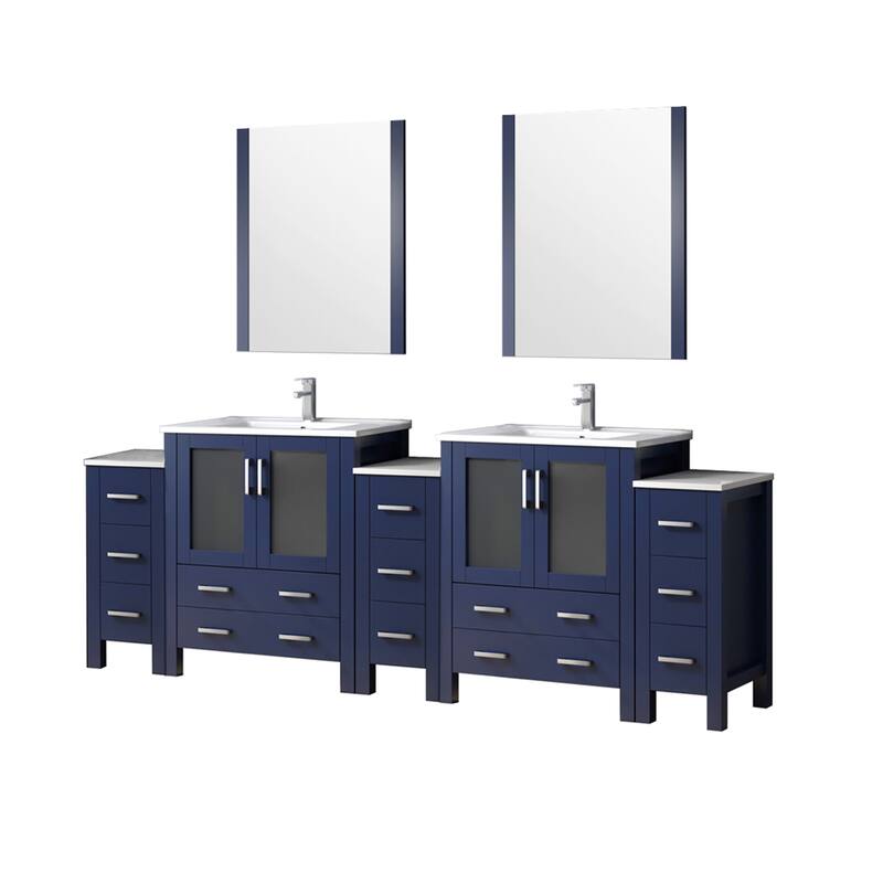 Volez Double Bath Vanity with Side Cabinets, White Ceramic Top, 28 in Mirrors and Faucet Set - 96