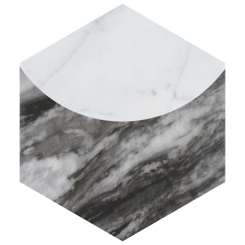 Merola Tile Classico Bardiglio Hex Moon Carrara 7" x 8" Porcelain Floor and Wall Tile