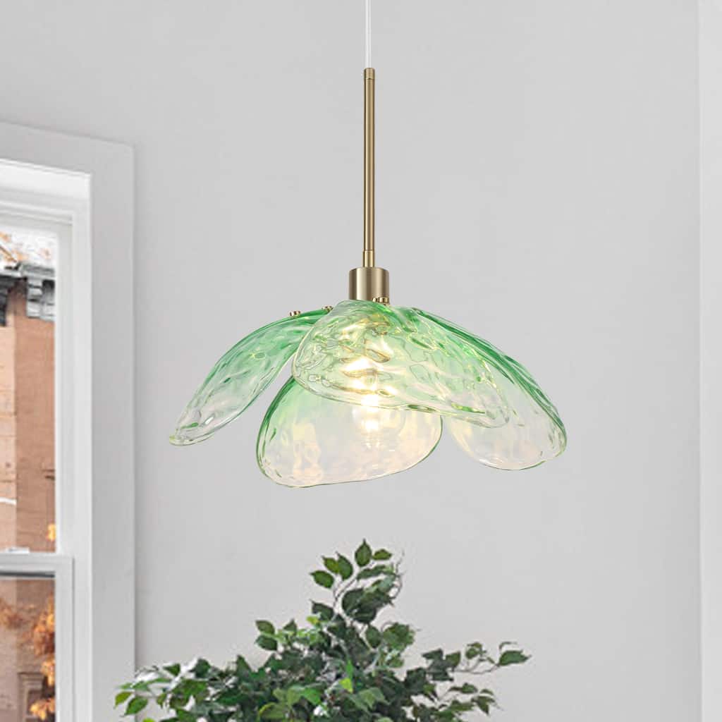 Modern Coastal 1-Light Petal-Shaped Ripple Glass Pendant Light for Kitchen Island