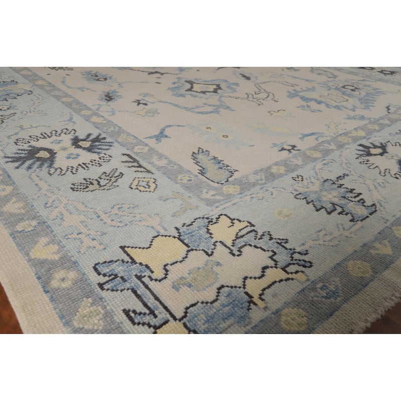 Hand Knotted Oriental 100% Wool Carpet Transitional All-Over Beige & Ivories Oushak Area Rug - 11' 4'' X 8' 11''