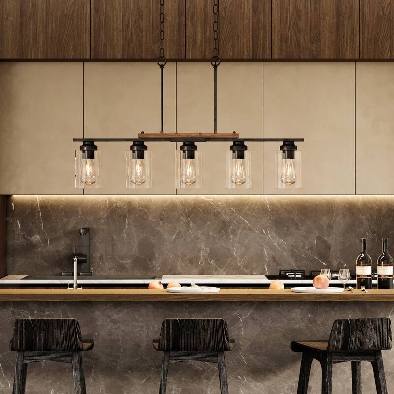 5-Light Kitchen Island Linear Pendant Light Fixture Matte Black