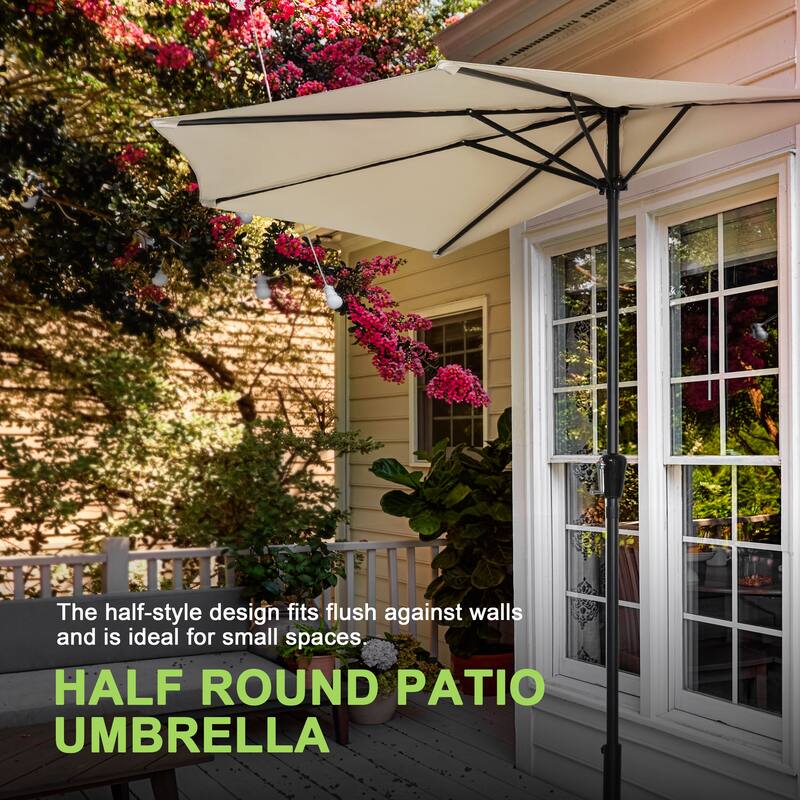 Patio Umbrella, 9 FT Half Round Umbrella, Weather-Resistant Polyester