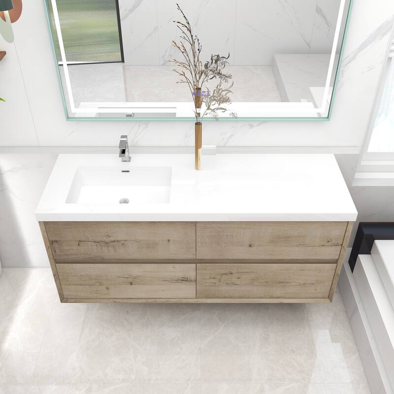 Selina 60" Wall Mounted Vanity with Single Sink on the Left - 60
