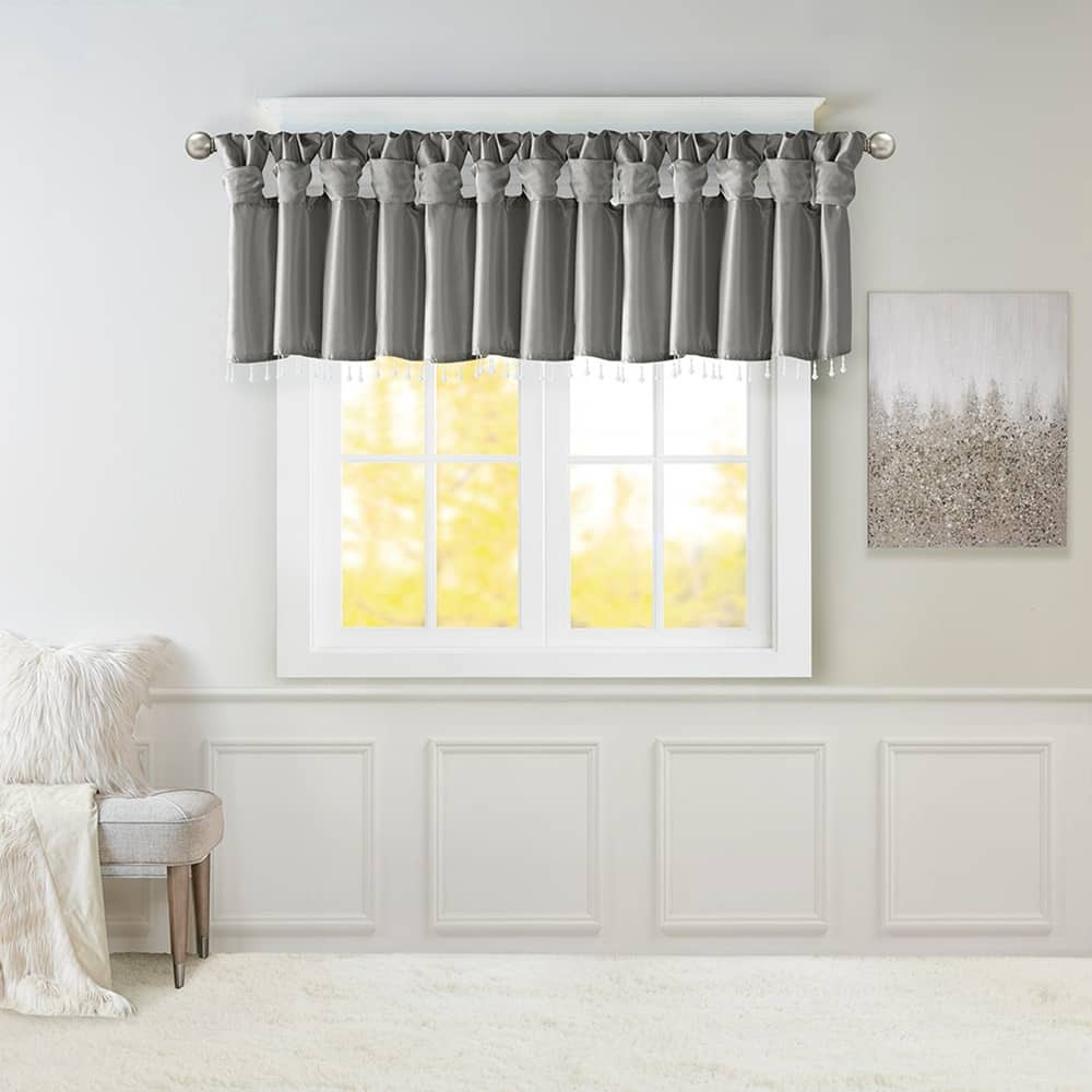 Madison Park Natalie Lightweight Faux Silk Valance with Beads - 50x26"