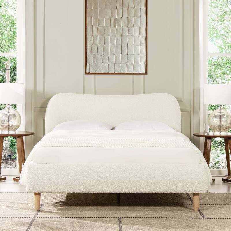 Roman Boucle Sherpa Curved Headboard Modern Platform Bed