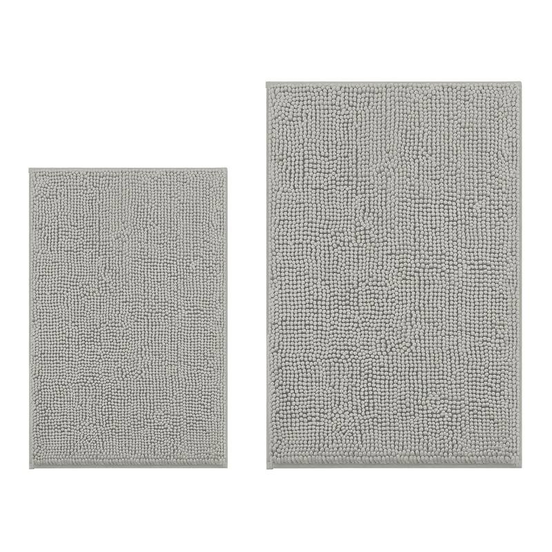 Large 2 Piece Set Warm Grey Soft Cozy Plush Chenille Bath Mat Bathroom Rug