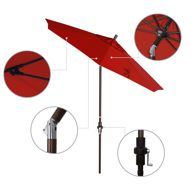 California Umbrella 7.5' Sun Master Patio Umbrella Bronze Aluminum Pole Fiberglass Ribs Crank Lift Tilt Sunbrella Cilantro