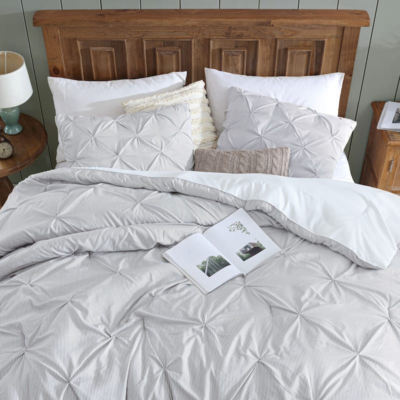 Swift Home 3-Piece Printed Stripe Pintuck Bedding Comforter Set