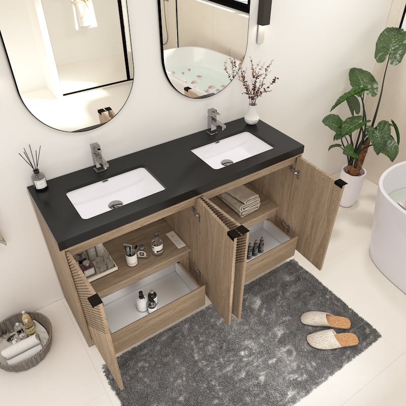 Milano 60" Freestanding Bathroom Vanity with Double Black Acrylic Sink