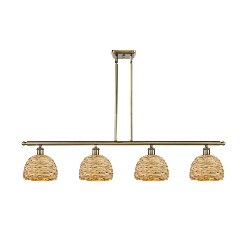 Innovations Lighting 516-4I-11-48 Woven Rattan Linear Woven Rattan 4 - Antique Brass / Natural