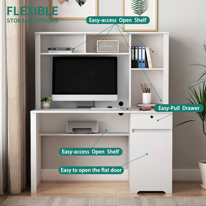 Wood Executive Desk Teens Student Desk Writing Laptop Home Office Desk, 3 AC Outlets and 2 USB Charging Ports