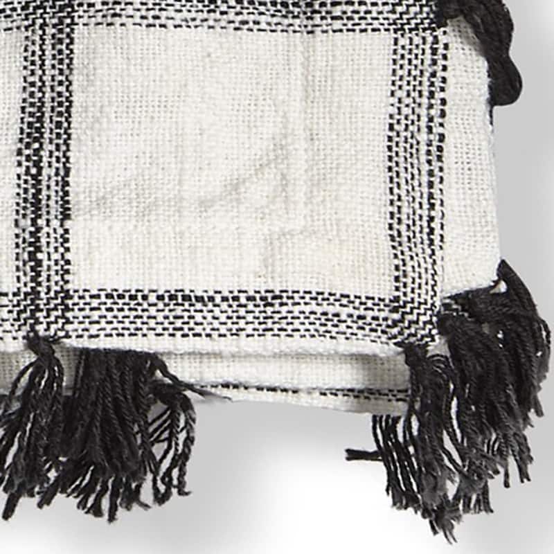 Tassel Check Cotton Machine Washable Napkin Set of 4 Black Multi - 20 x 20