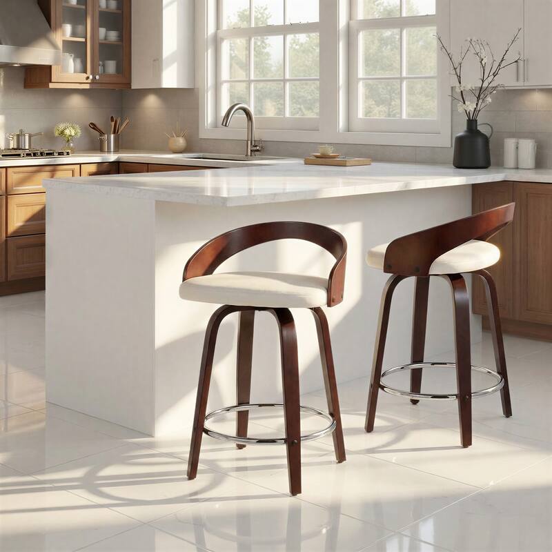 Carson Carrington Stavanger 24" Fixed-Height Counter Stool with Bent Wood Legs & Round Footrest (Set of 2)