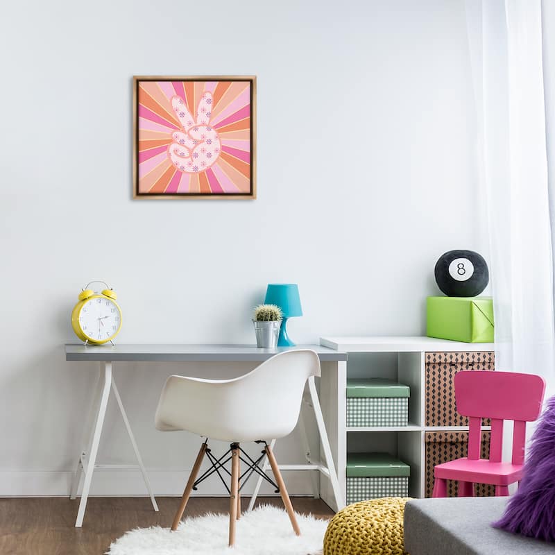 Stupell Beaming Peace Sign Hand Framed Floater Canvas Wall Art Design By Jesse Keith