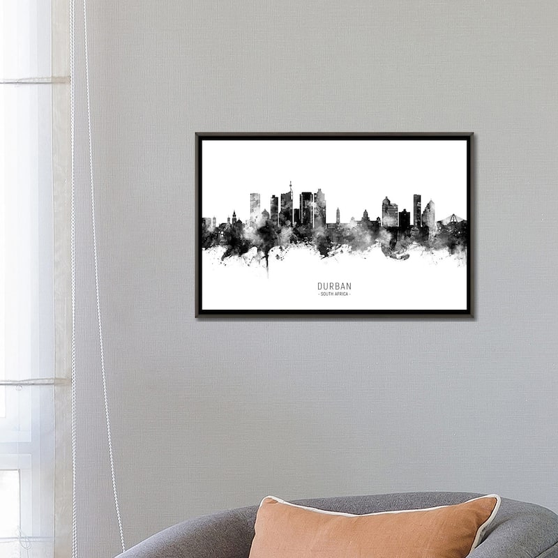 iCanvas "Durban South Africa Skyline Name Bw" by Michael Tompsett Framed
