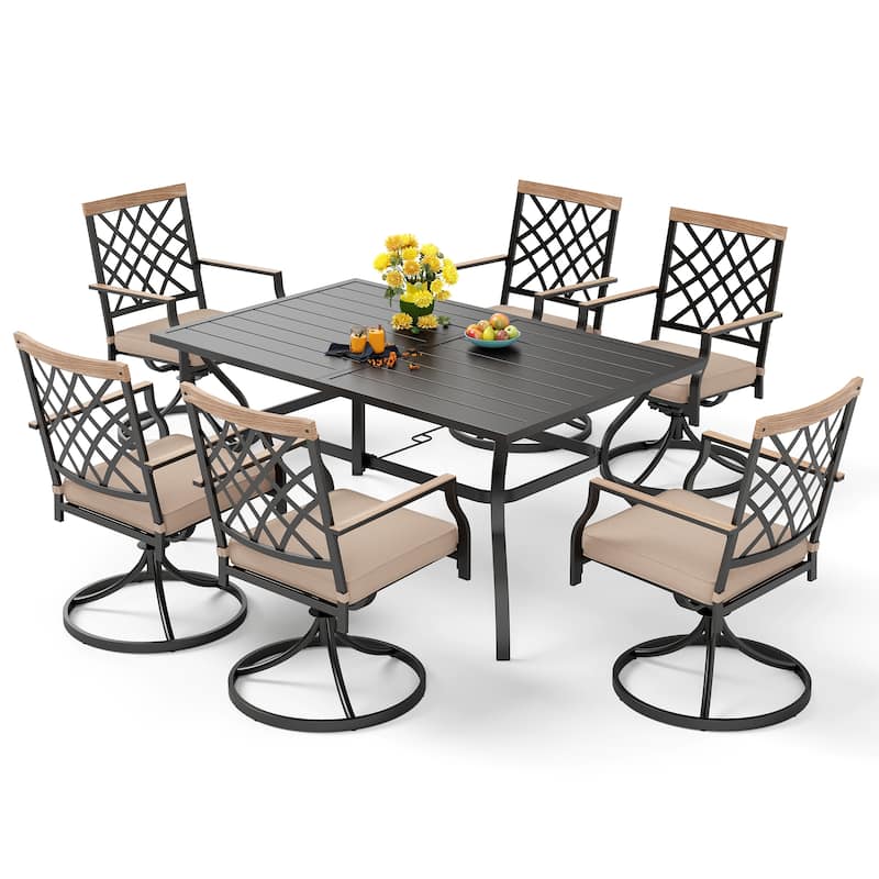 MAISON ARTS 5/7-Piece Patio Dining Set, 1 Metal Table with 4/6 Metal Swivel Dining Chairs