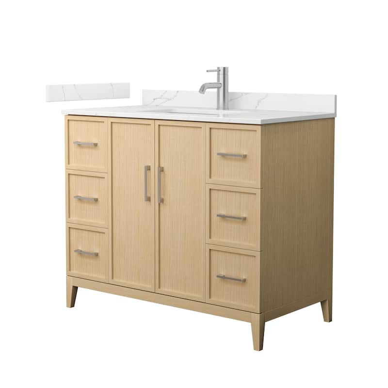 Elan 42-inch Single Vanity, Single Hole Quartz Top - White Oak, Nickel Trim, Giotto Quartz Top