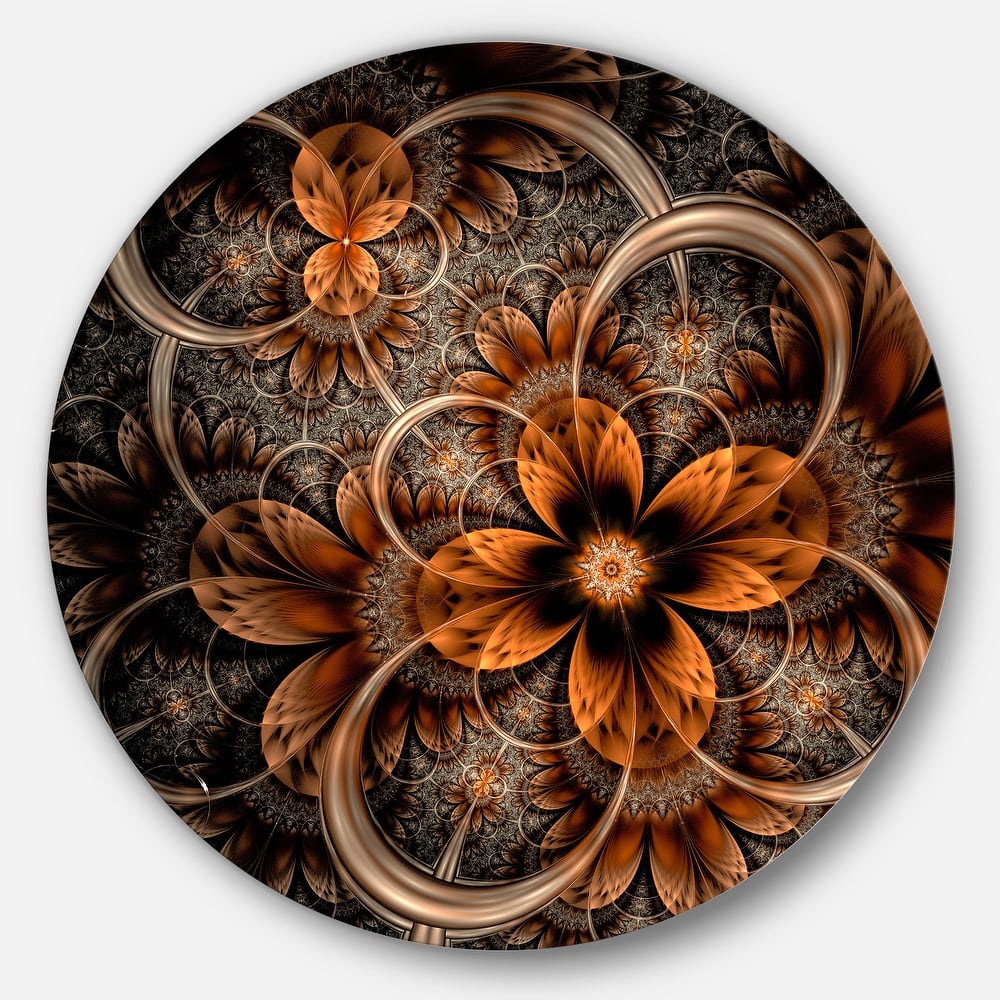Designart 'Dark Orange Digital Art Fractal Flower' Floral Round Wall Art