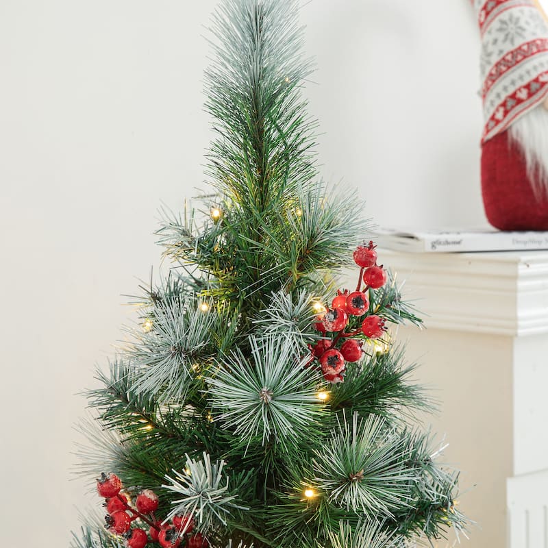 Glitzhome 4ft/5ft/6ft Pre-Lit Pine Artificial Christmas Porch Tree with Warm White Lights