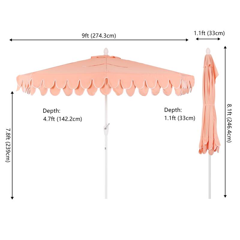 9 ft Market Patio Half Umbrella with Crank, Tilt Button and UV Protection
