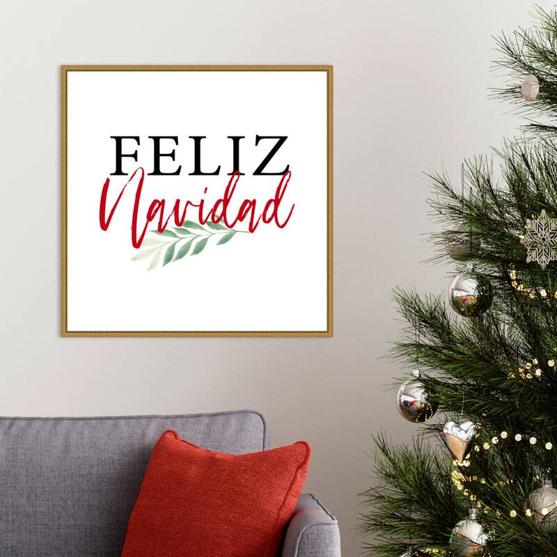 Feliz Navidad Script by Amanti Art Portfolio Framed Canvas Wall Art