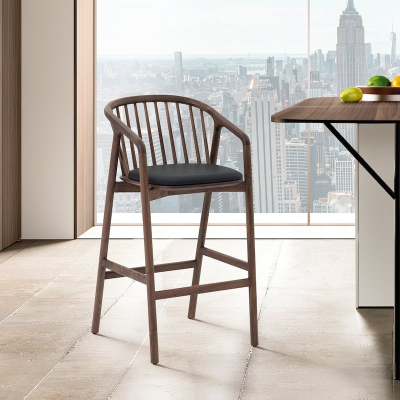 Echo Solid Wood and Black Faux Leather Bar or Counter Height Barstool - Walnut - Bar Height