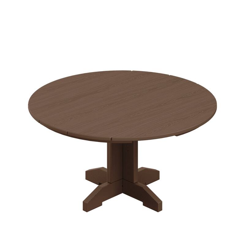 HDPE Patio Outdoor Round Coffee Table, X-shaped Leg - Brown