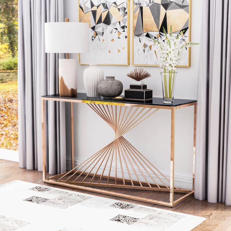 Limback Contemporary 47-inch Glass Top Geometric Sofa Table by Furniture of America
